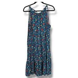 Time and Tru Floral Mini Dress - Blue with Red and Yellow Accents